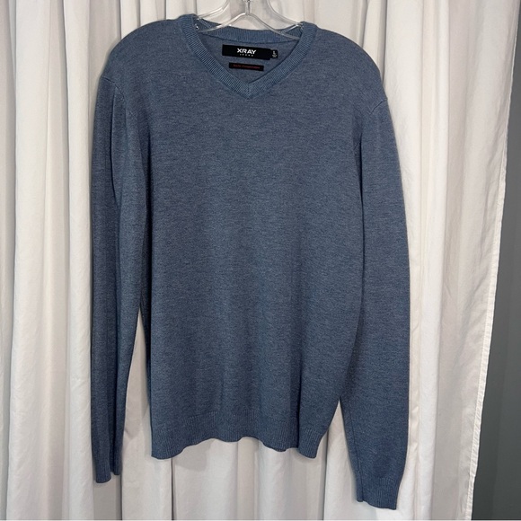 XRay Jeans Slim Fit Men's Blue V-Neck Sweater - Picture 1 of 3